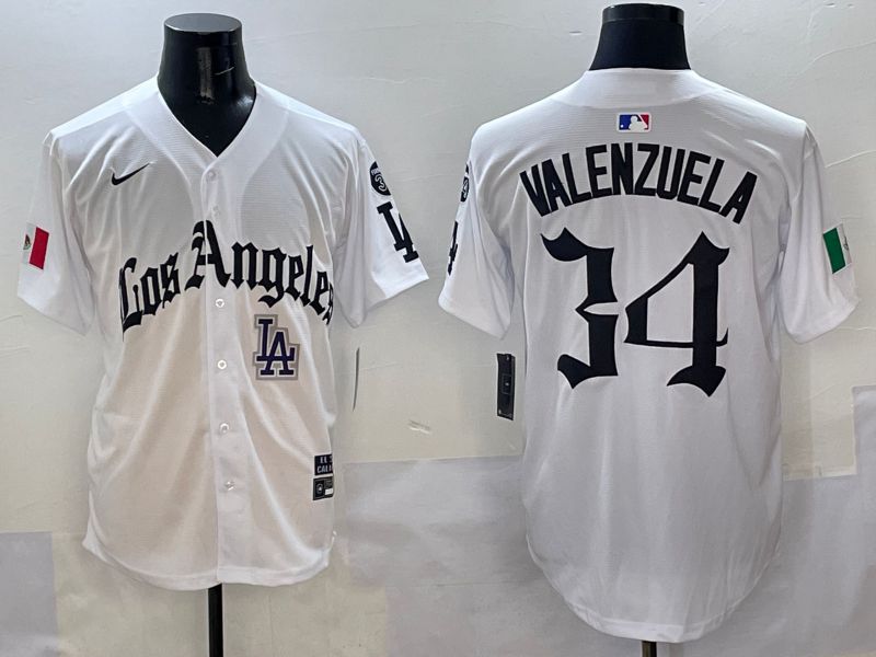 Men Los Angeles Dodgers #34 Valenzuela White Five generations Joint Name 2025 Nike MLB Jersey style 4->los angeles dodgers->MLB Jersey